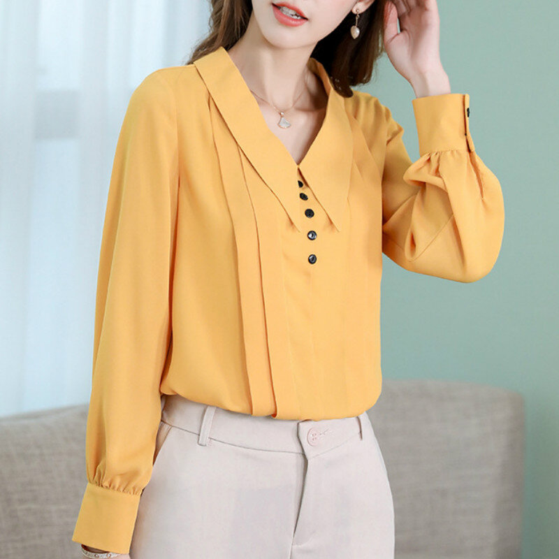 2020 Spring Summer Shirts New Korean Fashion Office Work Top Women's Blouses Leisure Chiffon Lapel Slim Long Sleeve Shirt Blusas