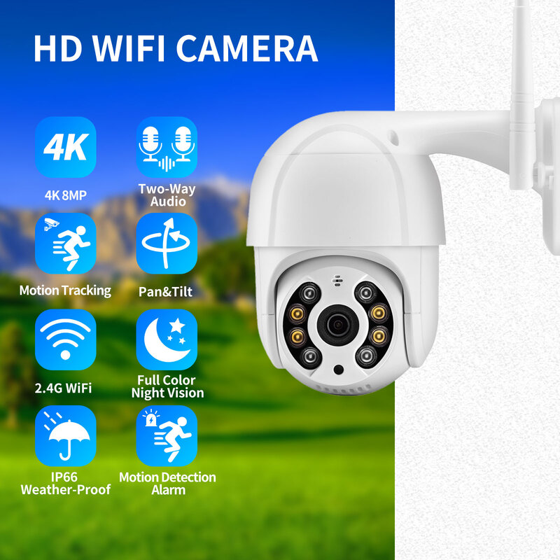 IP-камера видеонаблюдения H.265, 8 Мп, 4K, Full HD, Wi-Fi, PTZ, 5-кратный цифровой зум, автоматическое отслеживание, P2P, двухстороннее аудио