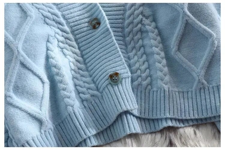Женский короткий вязаный кардиган, Однотонный свитер с длинным рукавом, Осень-зима E-BAIHUI