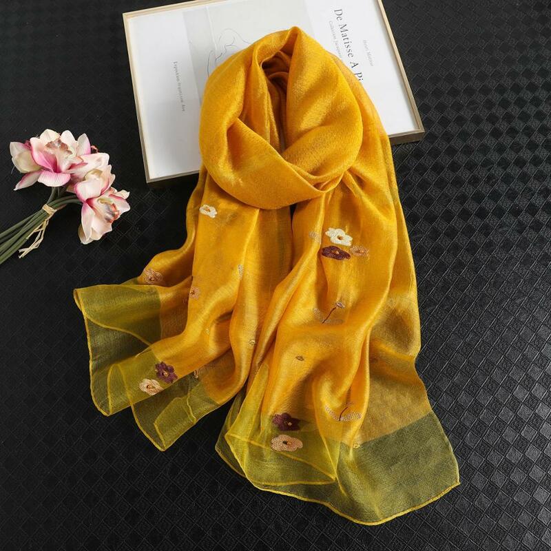 2022 Solid Silk Women Scarf Winter Warm Wool Shawls Lady Wraps Bufanda Floral Pashmina Embroidery Scarves Foulard Bandana