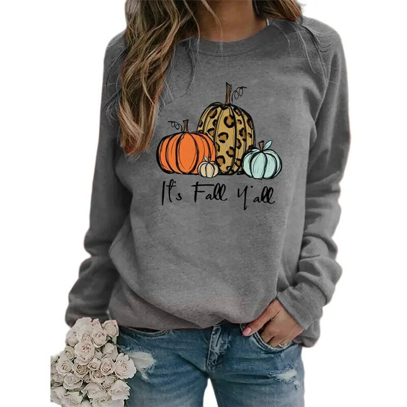 Sweat-shirt surdimensionné avec lettres imprimées Fruits pour femmes, col rond, manches longues, Vintage, pulls décontractés, automne hiver