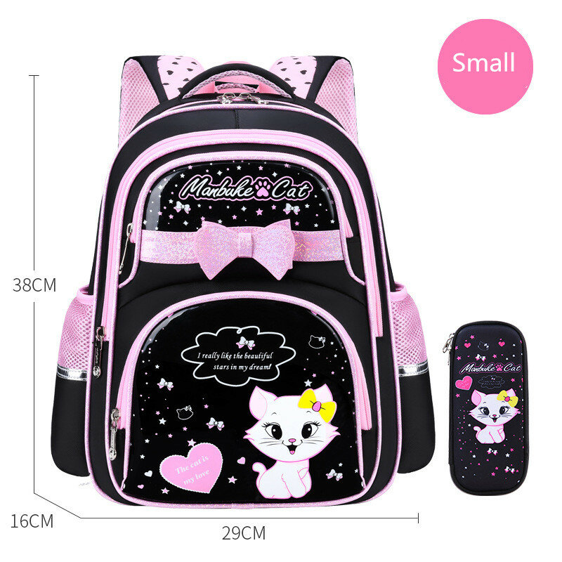 Школьный портфель из искусственной кожи для девочек, милый розовый рюкзак для начальной школы, Модный водонепроницаемый чехол-карандаш с котом