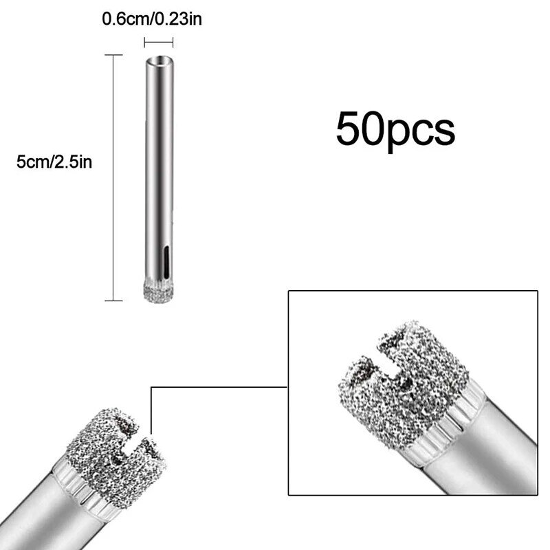 50Pcs Diamond Dilapisi Bor Bit Set 6Mm Berlian Tipped Hole Saw untuk Ubin, Kaca, Keramik, porselen Marmer