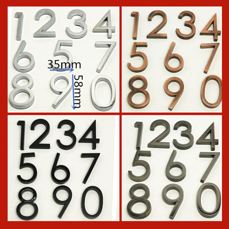Placa con número de puerta moderna, placa con número de casa, Dirección de puerta de Hotel, pegatina con dígitos, 3 piezas, 58mm, 0123456789