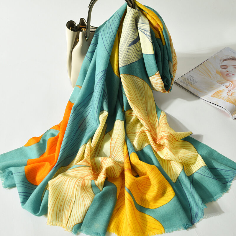 Écharpe en Pure laine de mouton pour femmes, châles peints et enveloppes pour dames, 100% laine, écharpe en cachemire d'automne, 190x70cm
