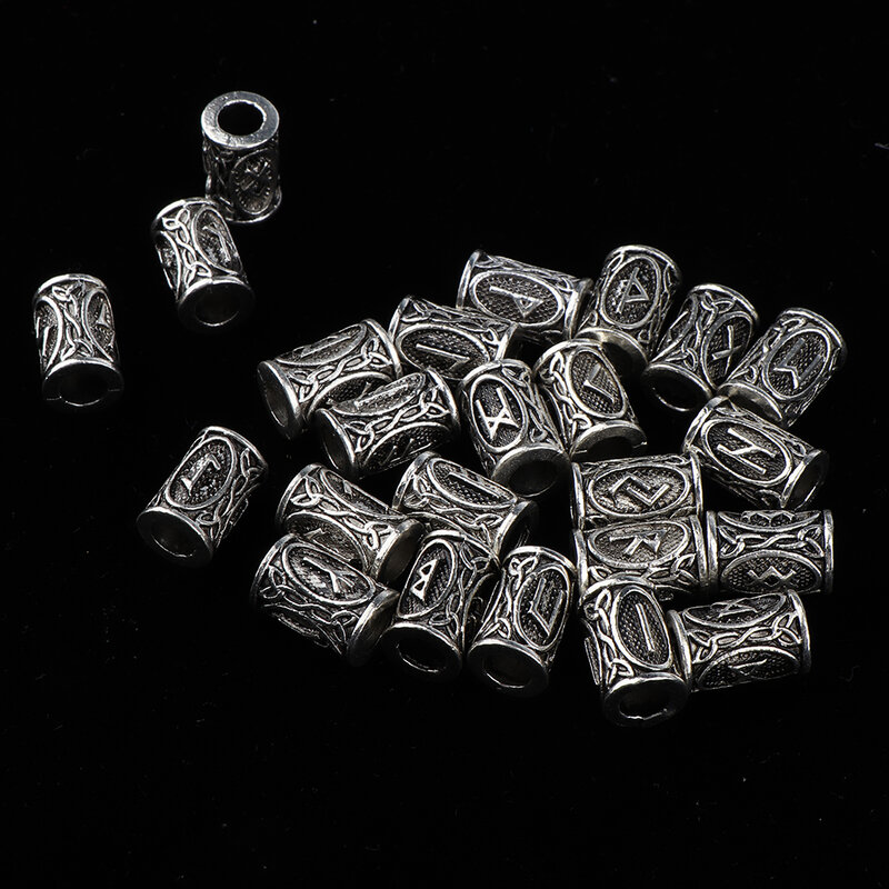Viking Runes Cabelo Tubo Beads, Dreadlock Trança Jóias, Barba Styling Acessórios, 24Pcs