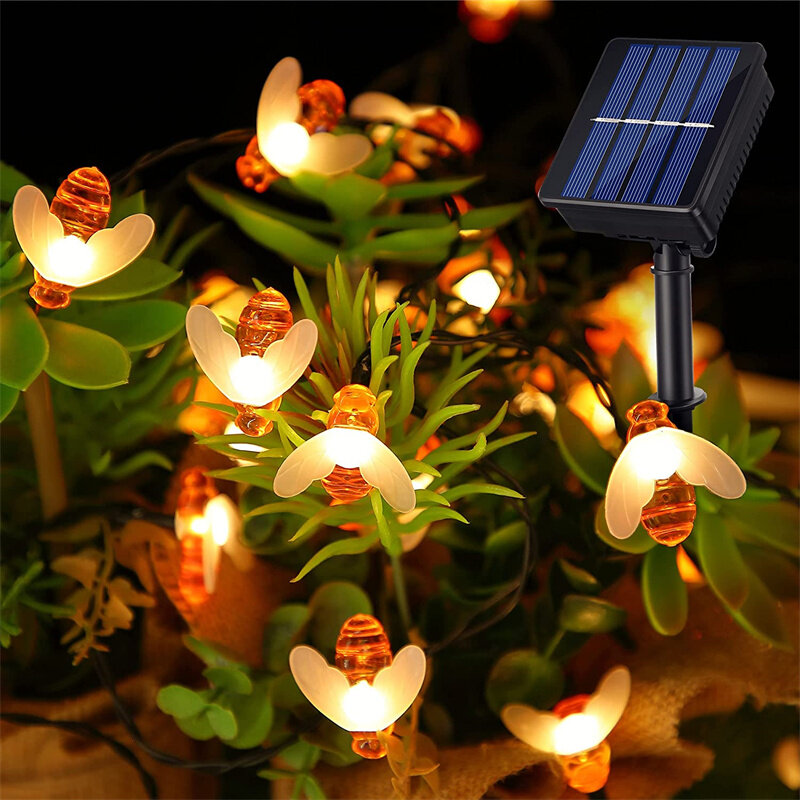Girlandy żarówkowe na energię słoneczną zewnętrzna wodoodporna symulacja miodne pszczoły lampki lampowe z 8 dekoracjami oświetleniowymi do dekoracji ogrodowych Xmas