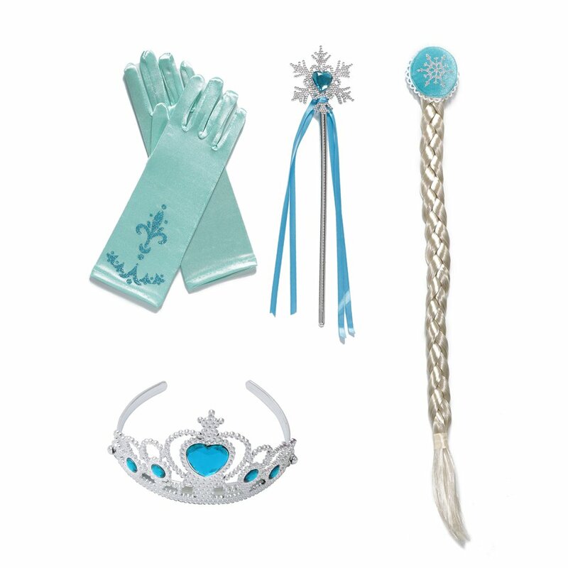 New Halloween Party Cosplay Costume Accessories Girls Anna Elsa Wig Braid Princess Crown Gloves Magic Wand Necklace Jewelry Set