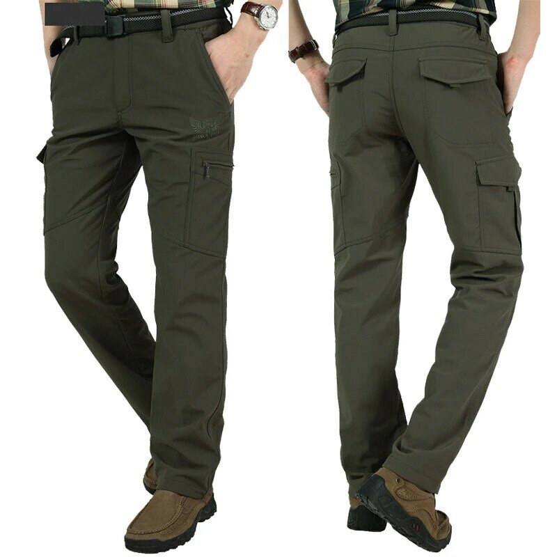Winter Thick Fleece Warm Stretch Causal Pants Men SoftShell Waterproof Thermal Warm Cargo Pants Tactical Long Trousers