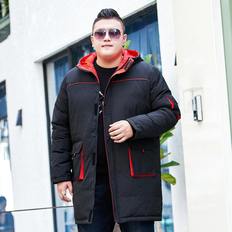 Plus tamanho grandes bolsos marca meados de comprimento para baixo jaqueta masculina para baixo casaco com capuz masculino extra grande longo casacos de inverno 9xl 10xl