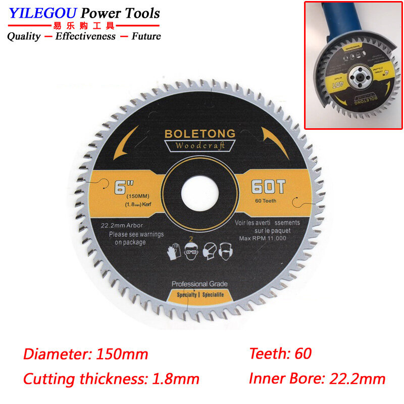 4",  5",  6" Carbide Circular Saw Blade For Angle Grinder, 107, 125, 150mm x 60T TCT Saw Blade Cutting Wood, Arbor 16 / 22.2mm