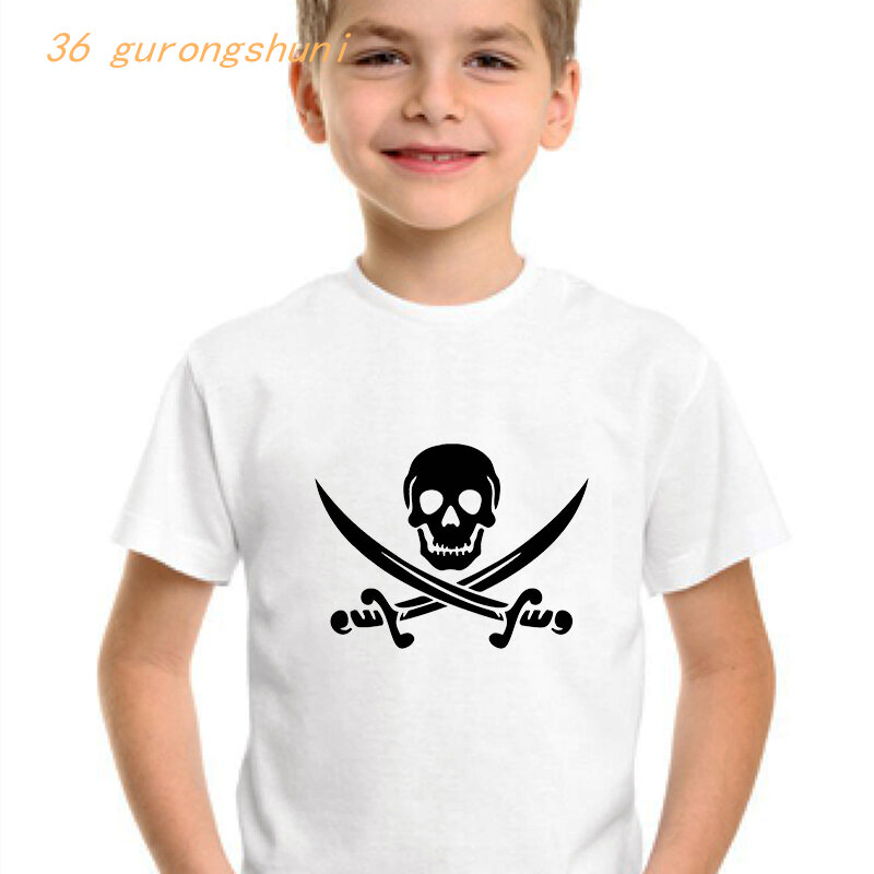 Camiseta de dibujos animados para niños, ropa para niñas, kawaii, Calavera, Pirata, loro, gráfico