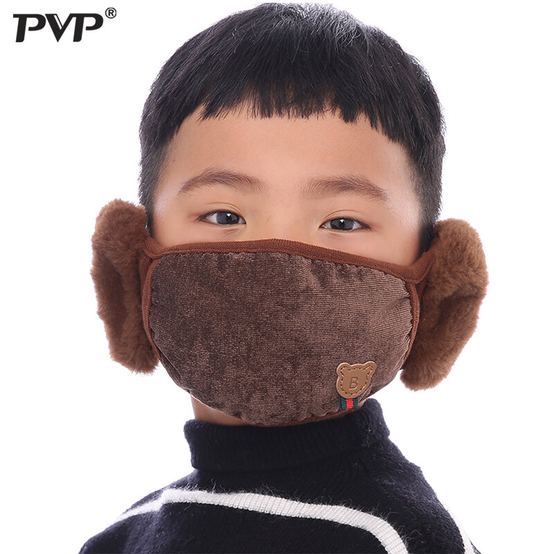2010PVP Mode Winter Warm 2 In 1 Mond Masker Oorbeschermers Cartoon Stof En Wind Proof Cover Maskers Voor Kinderen