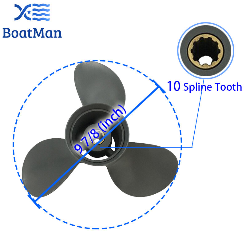 BoatMan® 9 7/8x9 Aluminum Propeller for Honda BF 25HP 30HP Outboard Motor 10 Tooth Engine 58130-ZW2-F11ZA RH Factory Outlet