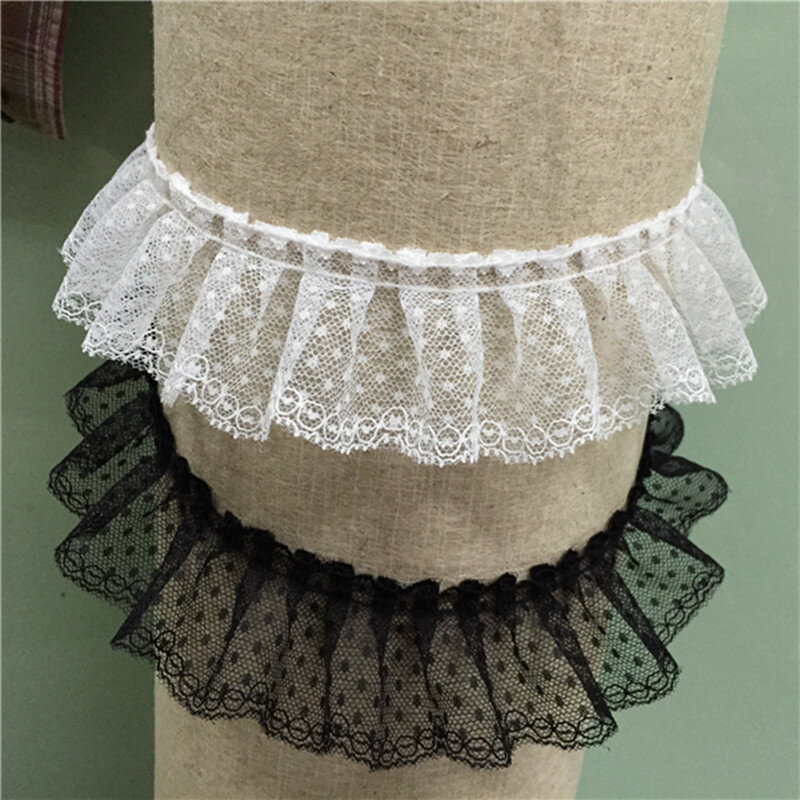 1Yards New Pleated Tulle Lace Fabric High Quality 5cm Applique Collar Ribbon Dot Lace Trim Sewing Guipure Craft Supplies QT1