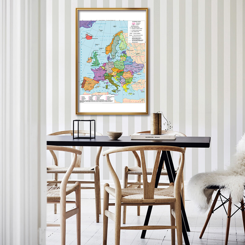 Mapa político da europa em russo, cartaz pequeno de 42*59cm, pintura em tela, viagem, material escolar, decoração de casa