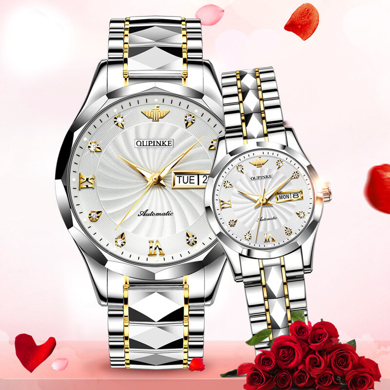 Oupinke 커플 시계 쌍 남녀 방수 자동 기계식 시계 reloj 커플 선물 18K 골드 비즈니스 손목 시계