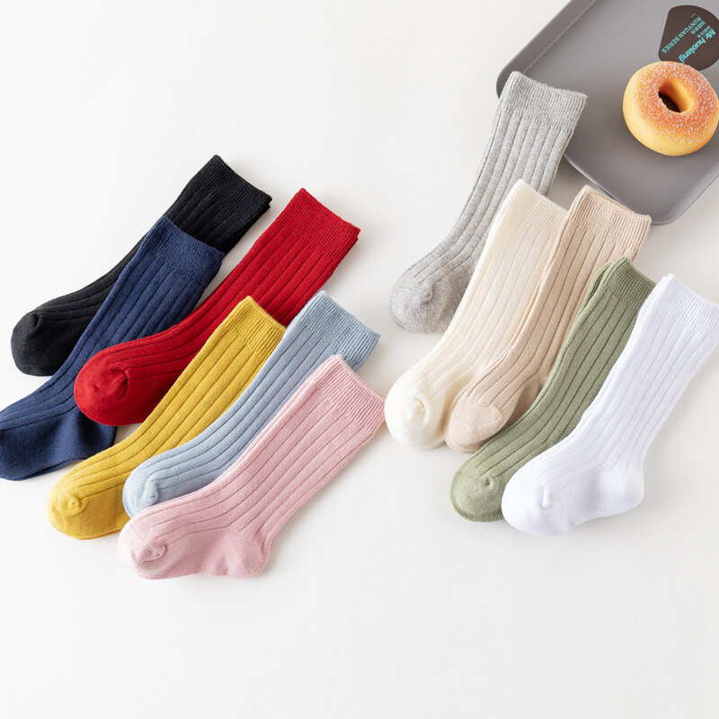 Calcetines de algodón para niños y niñas, calcetín suave, transpirable, hasta la rodilla, uniforme escolar