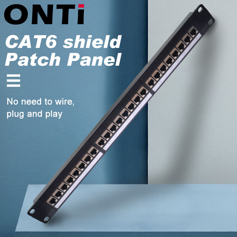 ONTi-Panel de parche blindado CAT6, adaptador de Cable de red RJ45, marco de distribución Ethernet Keystone Jack, 19 en 1U, 24 puertos