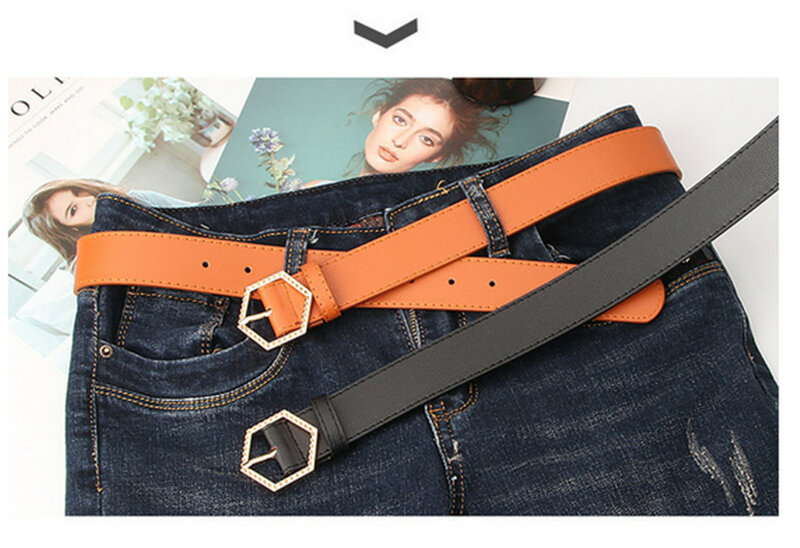 ¡Nueva tendencia 2020! Hebilla hexagonal de aleación cinturón de mujer moda coreana ropa de chica salvaje cinturón decorativo