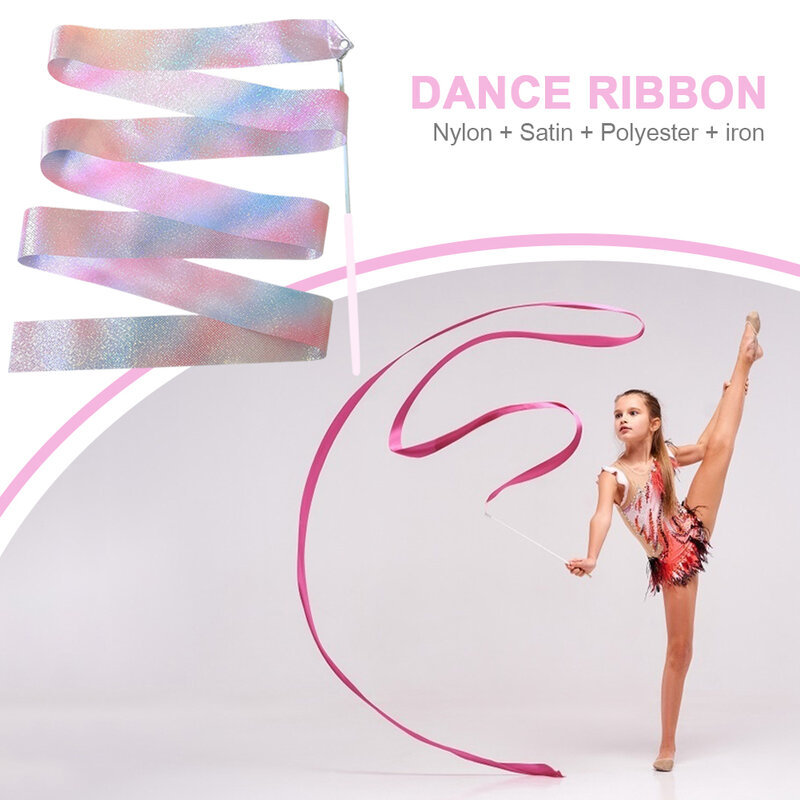 1/2pcs 2M/4M Arte Ginástica Ballet Dance Fita com Twirling Vara Criança Piscando Glitter Esporte Desempenho Faixa Estágio Show Prop