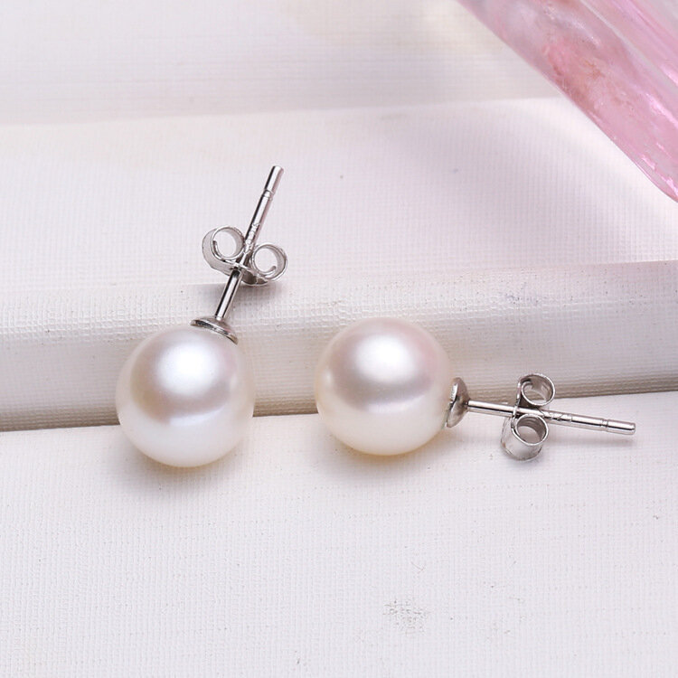 Pendientes de plata de ley 925 para mujer, aretes de botón con perlas cultivadas en agua dulce, 6mm/8mm/10mm, joyería