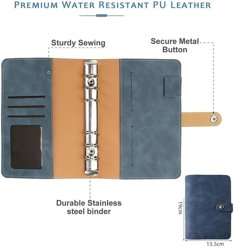 A6 PU Leather Binder Buku Tunai Sistem Organizer Amplop dengan 8 Buah Amplop Ritsleting dan 12 Lembar Anggaran, untuk Menghemat Uang