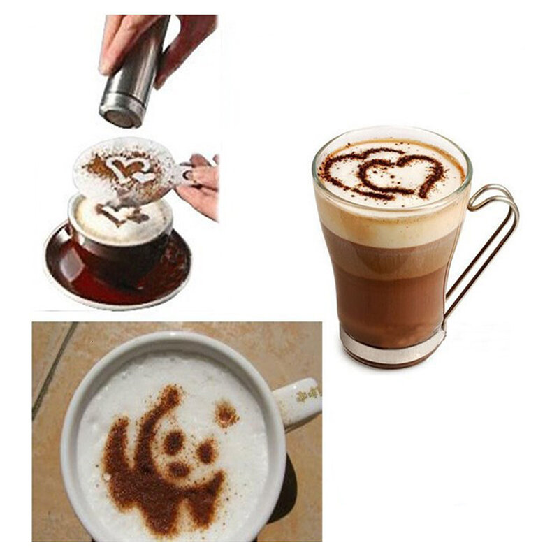 16Pcs Plastic Coffee Mold Barista Art Stencils Milk CakeCupcake Decor Barista Stencils Template Mold Strew Pad Duster Spray Tool
