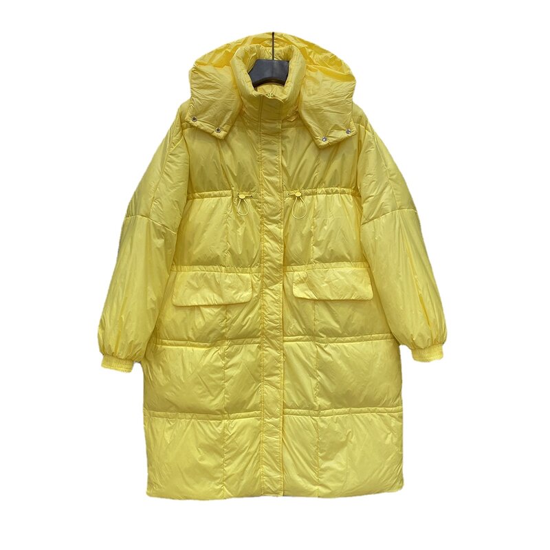 2020 nova jaqueta de inverno feminino com capuz gola com zíper solto longo cor pura quente casual para baixo jaqueta