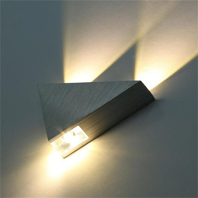 Alumínio corpo triângulo parede luz, lâmpada de parede LED moderno, quarto luminária, iluminação doméstica, banheiro luz, luminária, 3W
