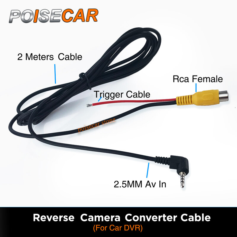 RCA para 2.5mm Cabo AV para carro, Conversor de câmera traseira, Câmera de estacionamento, DVR Camcoder, GPS, Tablet