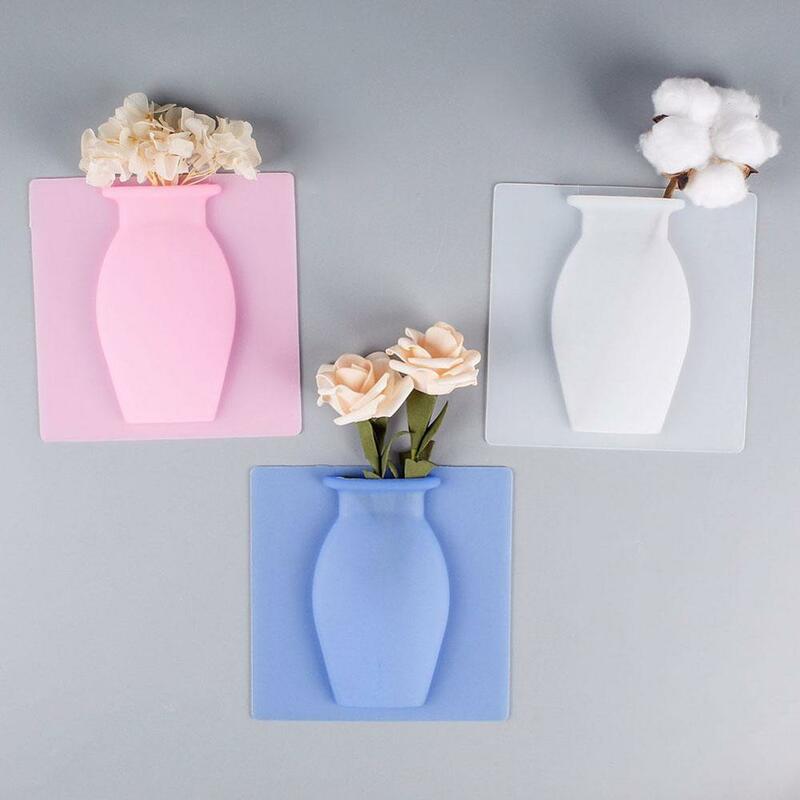 Wall Hanging Floret Bottle Silicone Vase Container Magic Sticker On Glass Plant Flower Pots Silicone Sticky Container Home Decor