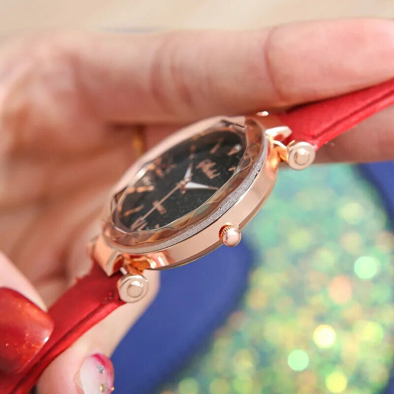 WOKAI 고품질 패션 캐주얼 여성용 벨트 쿼츠 시계, 숙녀 학생 풀 다이아몬드 패션 빈티지 시계