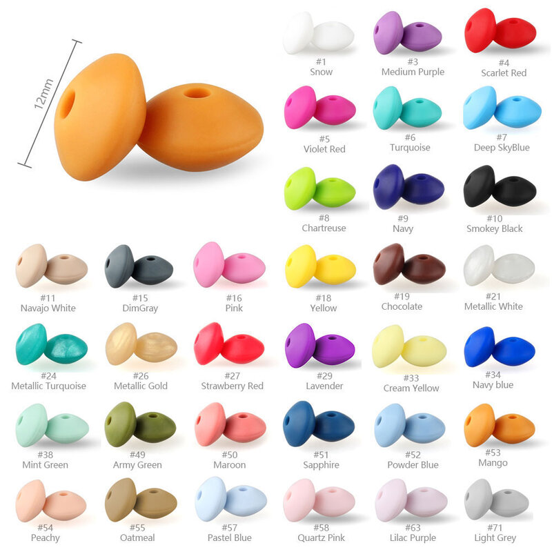 25pcs 12mm Baby Silicone Teething Lentil Beads Newborn Pacifier Chain Pearl DIY Teether Necklace Jewelry Oral Care Toys BPA Free