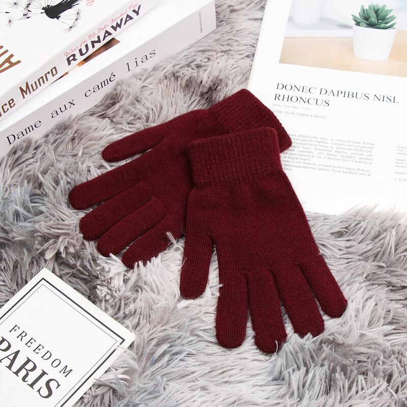 Magic Accessories Thermal Wrist Warmer Basic Thicken Wool Knitted Full Fingered Gloves Mittens Plush Lining