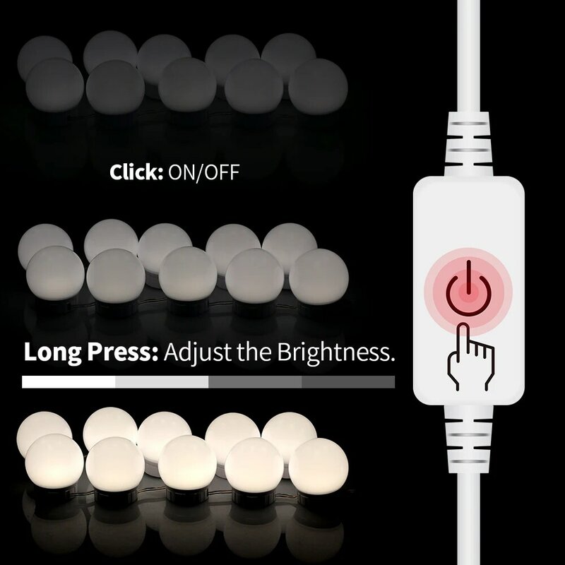 LED Touch Dimming หลอดไฟห้องน้ำ Dressing ตารางโคมไฟ USB เครื่องสำอางค์5V แต่งหน้า Vanity Bombilla Led 2/6/10/14PCS Ampoule