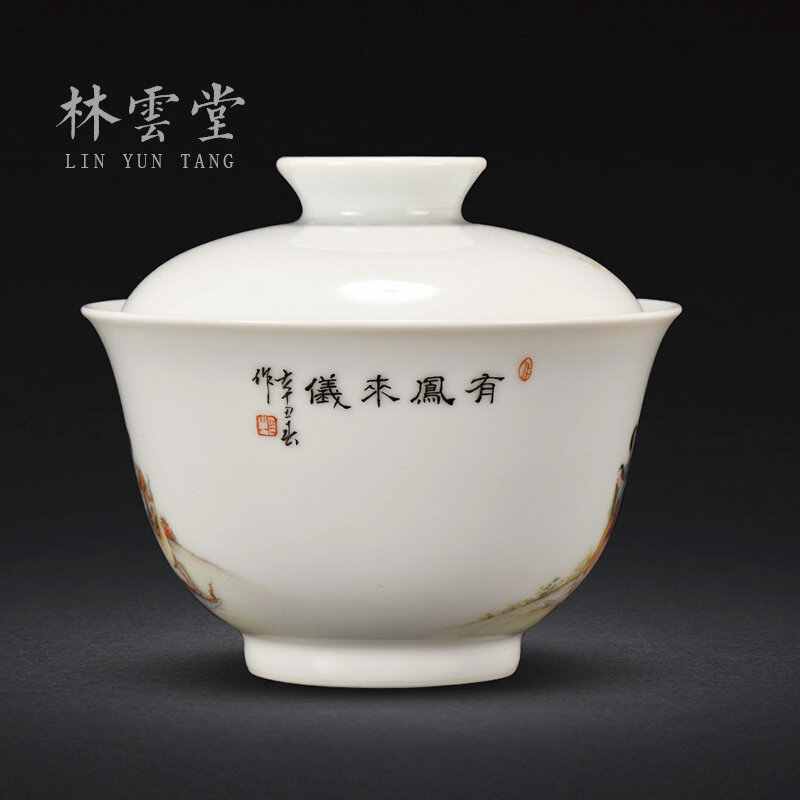 Lin Yuntang-cuenco pintado a mano con pollo, turen tazas de té, esmalte de colores pastel, jingdezhen