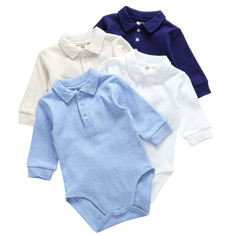 Body de algodón 100% para bebé, traje de una pieza para recién nacido de 0 a 3 años, Mono de manga larga con cuello tipo polo, color blanco, moda de otoño e invierno