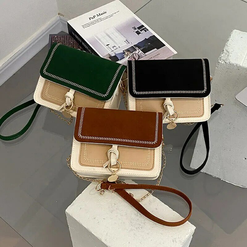 Fashion Solid Color Handbags For Women High Quality Pu Leather Female Shoulder Bag Chain Simple Style Ladies Crossbody Bag