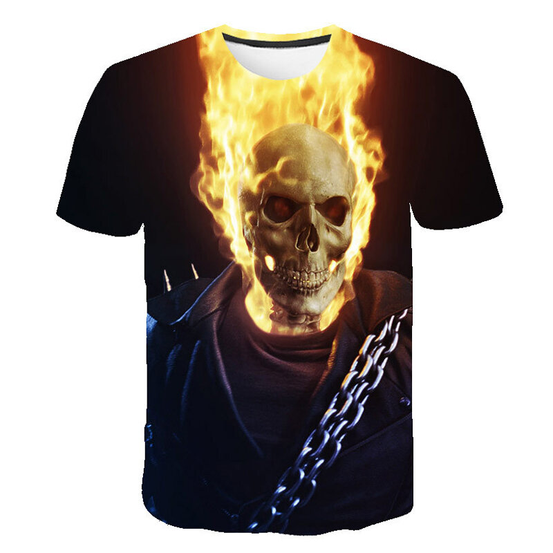 2021ชายหญิง Flame Skull 3D พิมพ์เด็กเสื้อยืดฤดูร้อนสบายๆเสื้อยืด Tops เสื้อผ้าเด็กเด็กวัยหัดเดินเด็กเสื้อ
