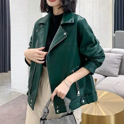 Tao Ting genuína jaqueta de couro de ovelha para mulheres, jaqueta locomotiva solta, R5, real, nova