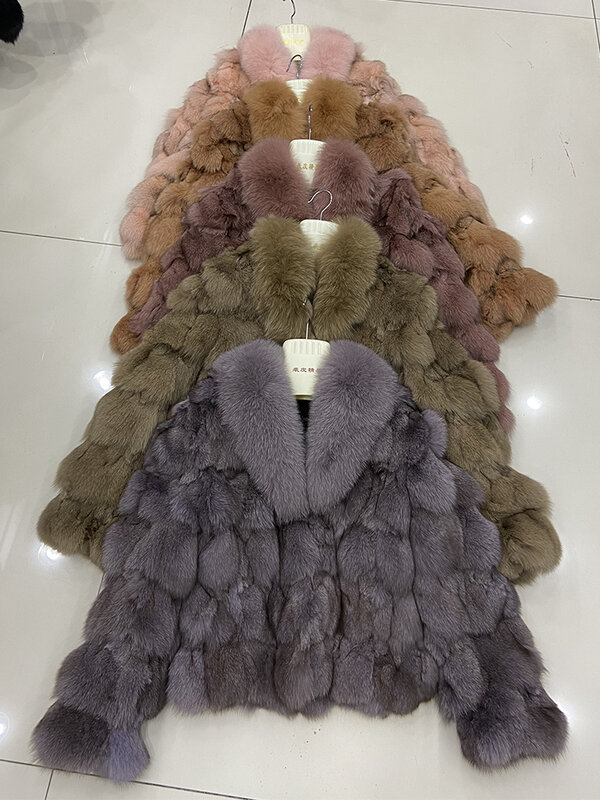 Women Winter Thick Warm Real Fox Fur Jacket Coat Fashion Warm Female Natural Fox Fur Collar Coats Lady Fur Outwear