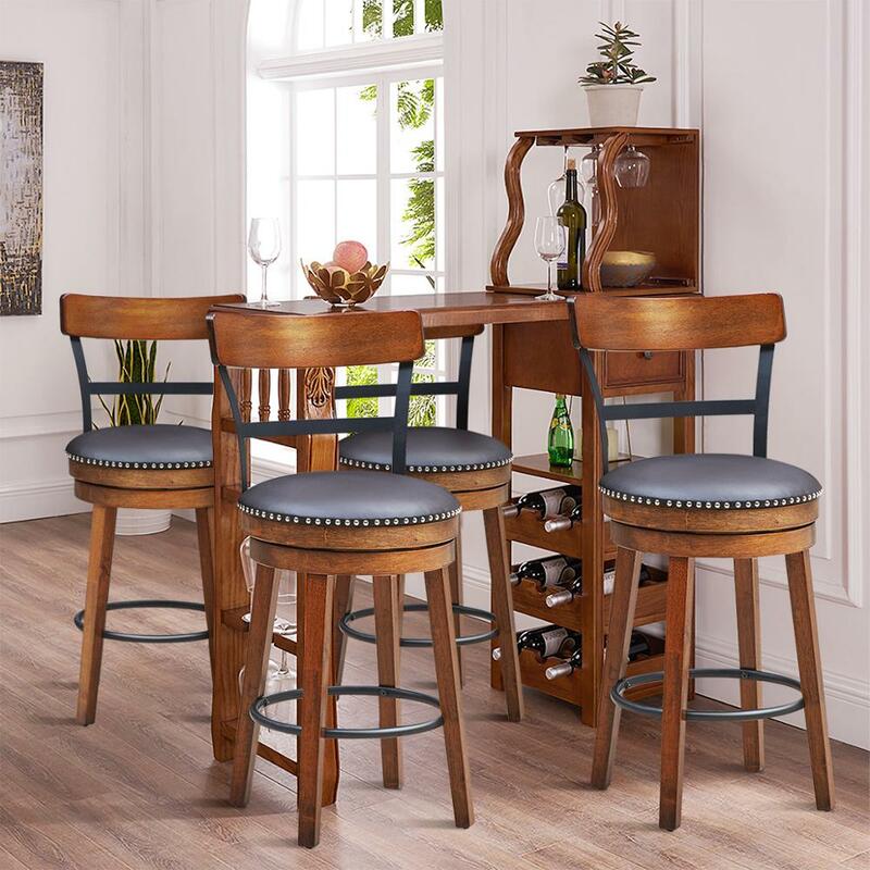 Set of 4 BarStool 25.5" Swivel Counter Height Dining Chair with Rubber Wood Legs 2*HW65296