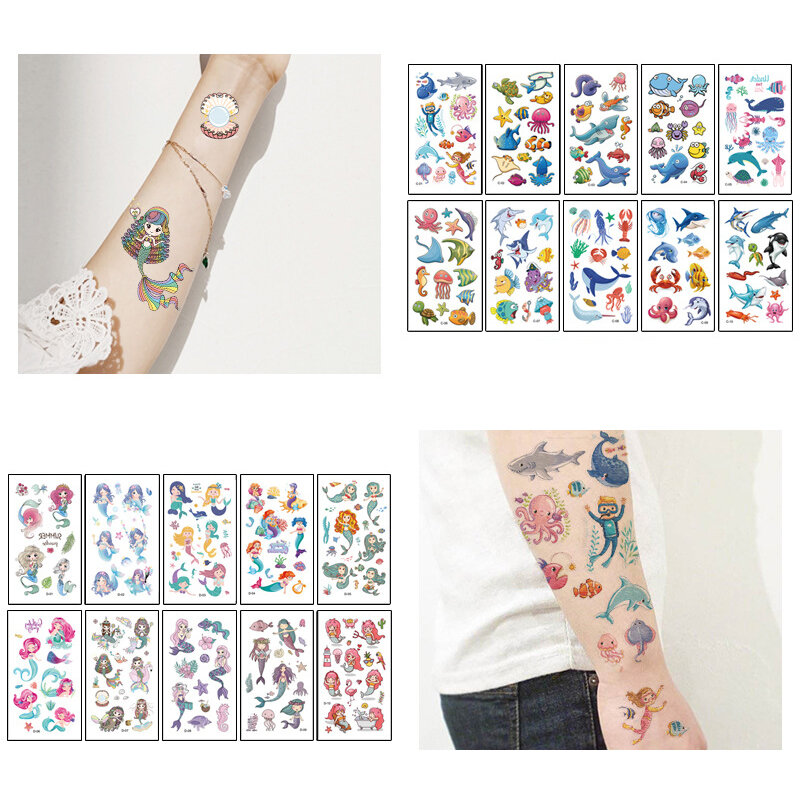 Autocollants de tatouage temporaire pour enfants, montre spatiale animal, dinosaure, visage, bras, corps, étanche, cadeau pour enfants, 10 feuilles/ensemble