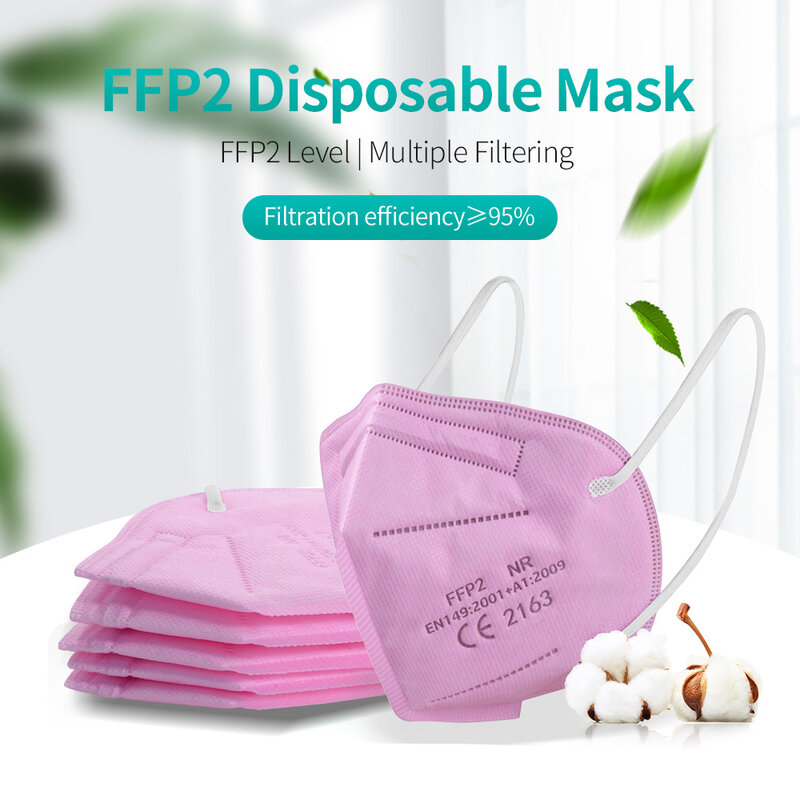 Máscara facial ffp2 aprovada kn95, máscara colorida de 5 camadas reutilizável com 5 camadas de proteção, fp2 fpp2, máscara ffp2, 5-100 unidades
