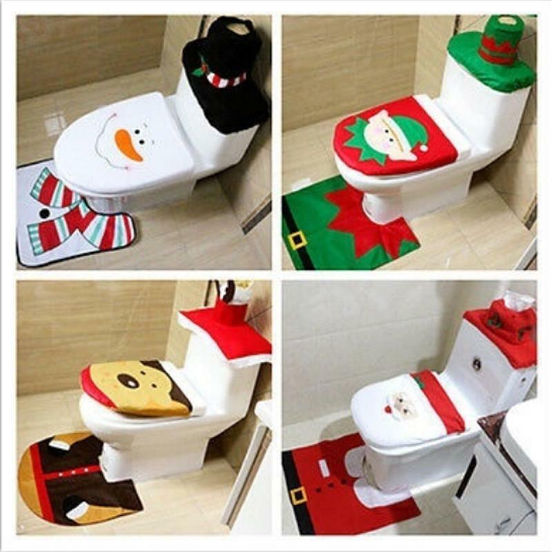 3 pezzi sedile e copertura del water di natale tappetino da bagno di babbo natale coprisedile per wc di babbo natale tappeto natalizio per la decorazione domestica 2022