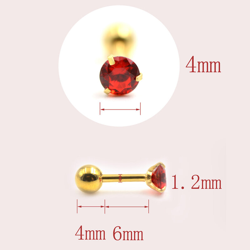 1 pz orecchini in acciaio inossidabile con zirconi di cristallo in acciaio inossidabile per donne/uomini 4 punte Tragus cartilagine Piercing gioielli