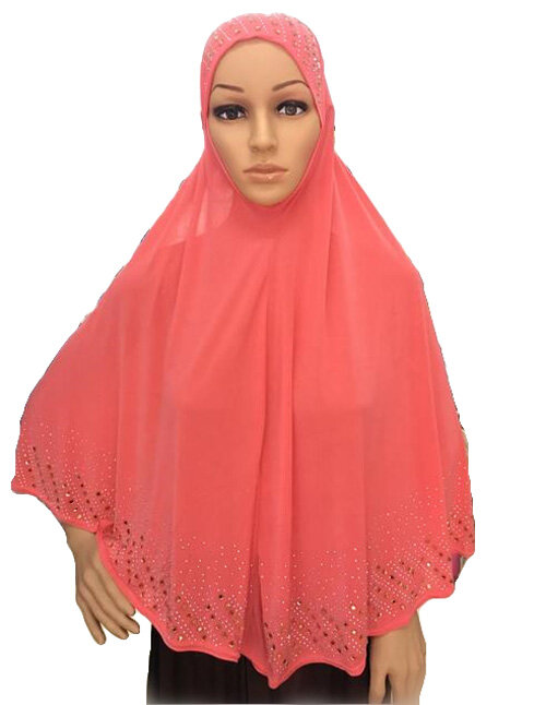Groot Formaat Moslim Vrouwen Strass Instant Khimar Overhead Hijab Tulband Volledige Cover Gebedssluier Islamitische Boerka Hoofddoek Sjaal Arabische