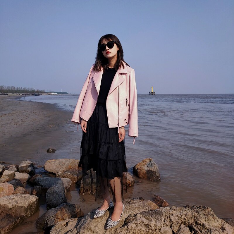 Yunsue-女性のシープスキンジャケット,本革コート,ショートコート,レディースファッションアクセサリー