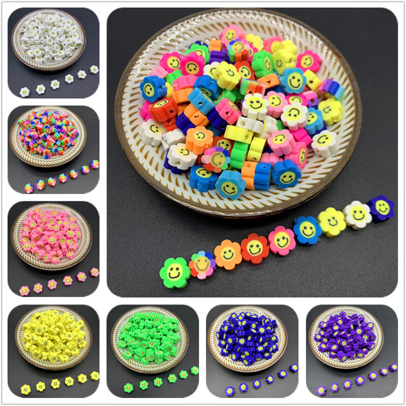 Perles en argile polymère en forme de tournesol pour la fabrication de bijoux, 50 pièces/lot, 10mm, accessoires faits à la main